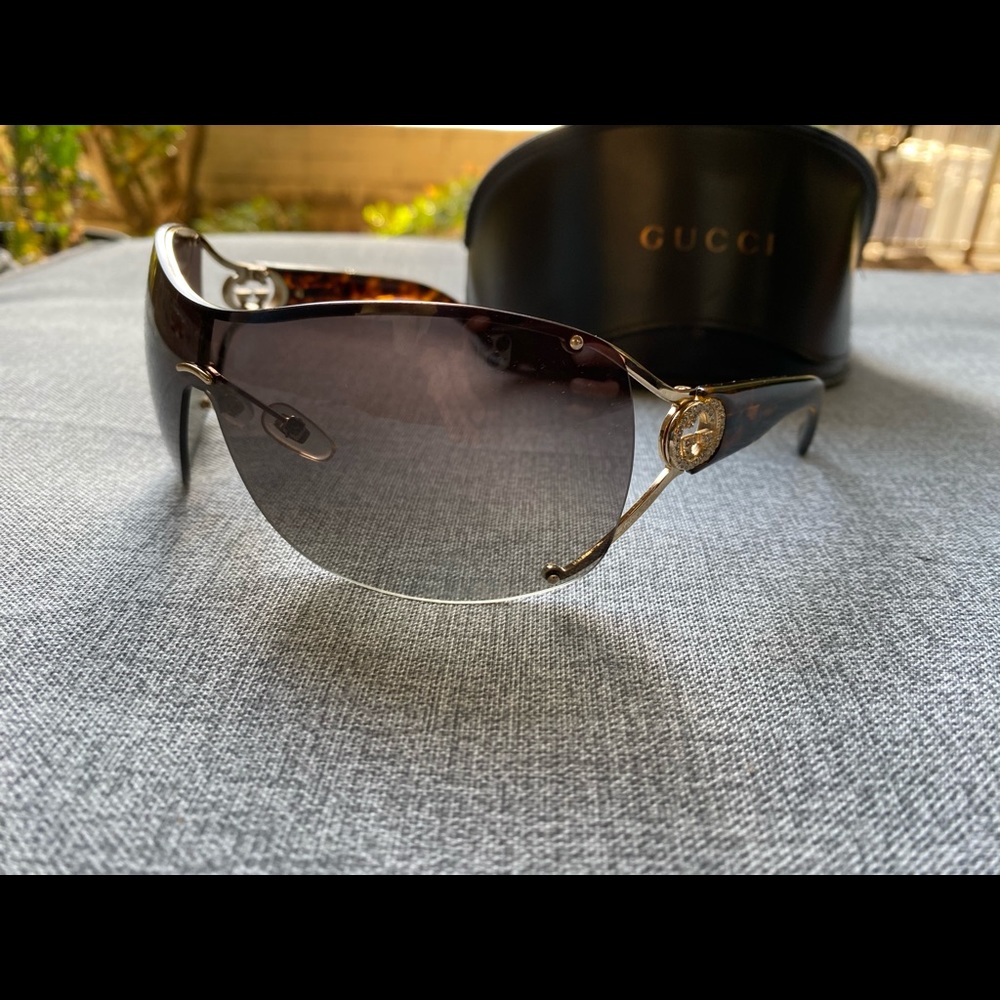 GUCCI Shield Sunglasses With Crystal Emblem